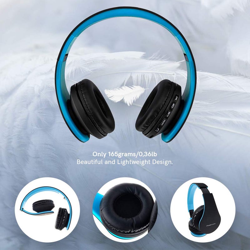 PowerLocus Wireless Bluetooth Over-Ear Stereo Foldable Headphones, Wired Headsets with Built-in Microphone for iPhone, Samsung, LG, iPad (Black/Blue) - Image 3